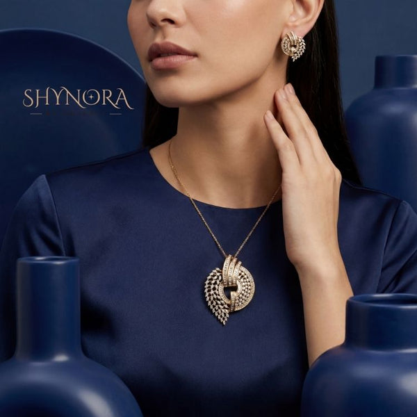 Golden Crescent Diamond Pendant Set