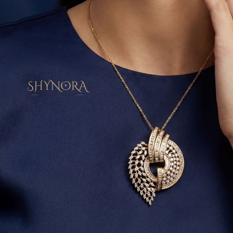 Golden Crescent Diamond Pendant Set