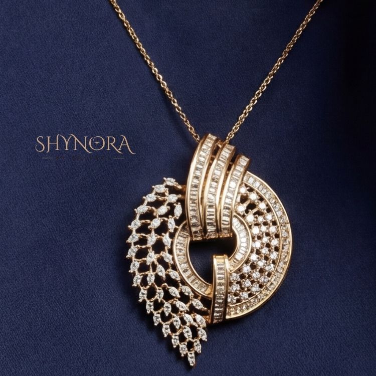 Golden Crescent Diamond Pendant Set