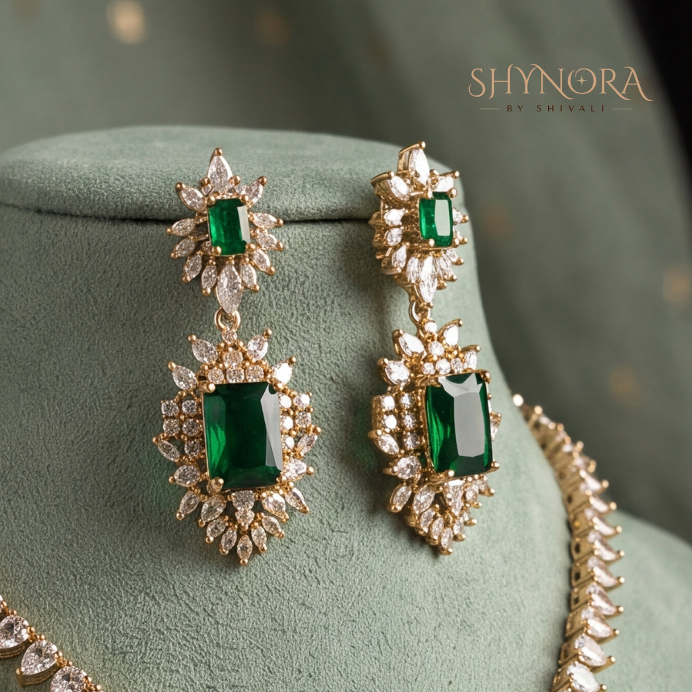 Emerald Rectangular Pendant Necklace Set – Shynora By Shivali