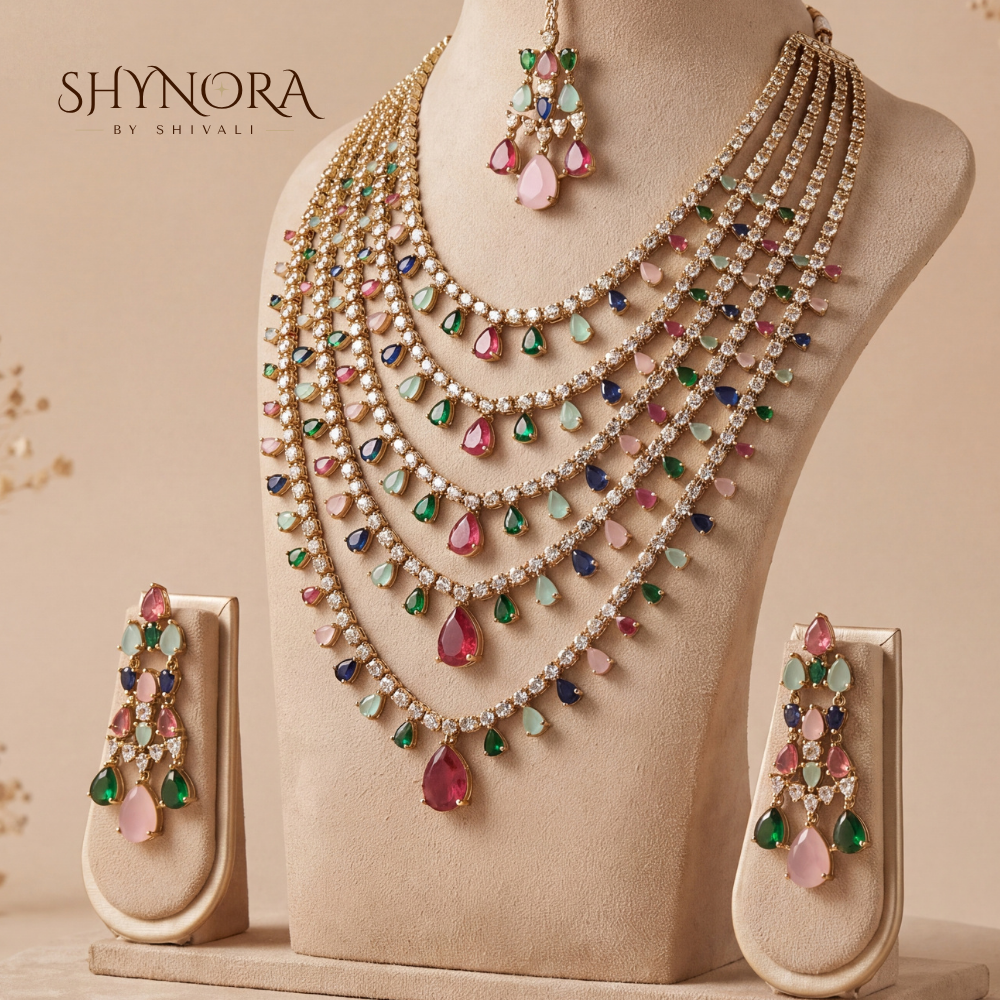 Multicolor Gemstone Multi Layer Drop Necklace Set – Shynora By Shivali