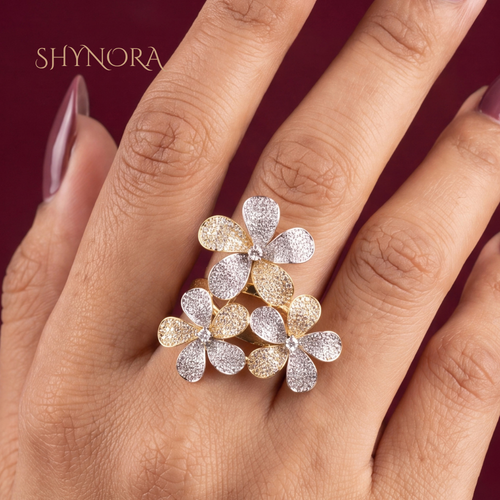 Diamond Three Flower Cluster Adjustable Ring – Shynora By Shivali