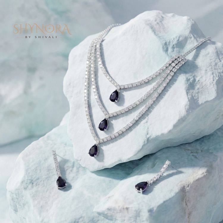 Amethyst Cascade Layered Crystal Necklace Set