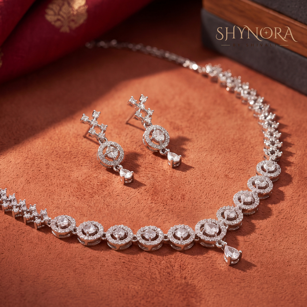 Round Halo Cluster Necklace Set – Shynora By Shivali