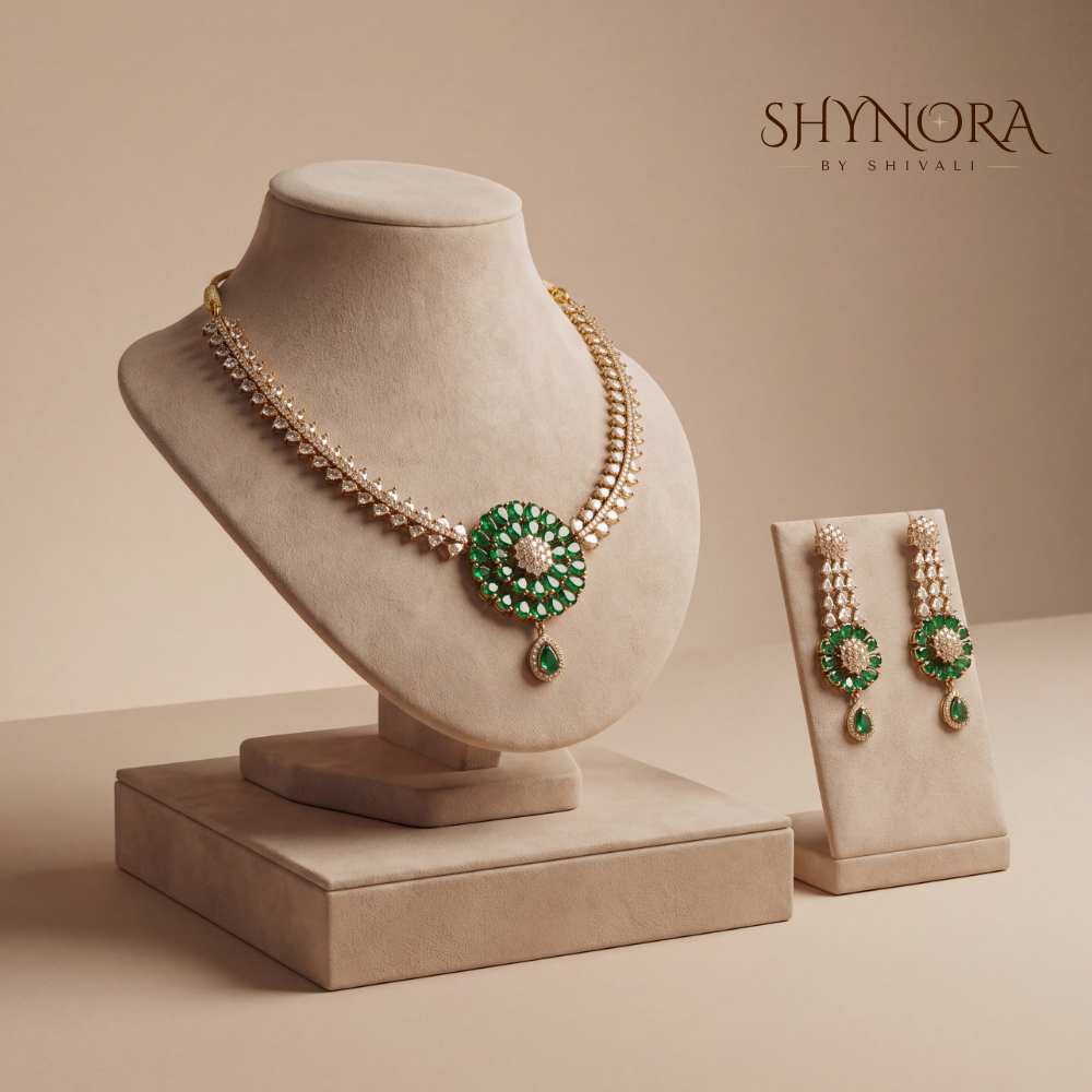 Two-Tier Emerald Drop Necklace Set – Shynora By Shivali