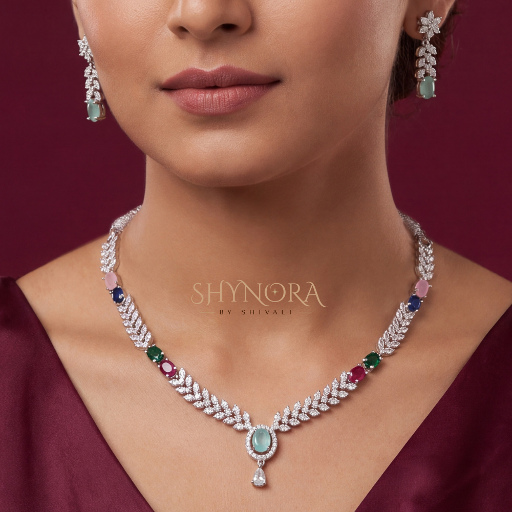 Sapphire Multicolor Cluster Pendant Necklace Set – Shynora By Shivali