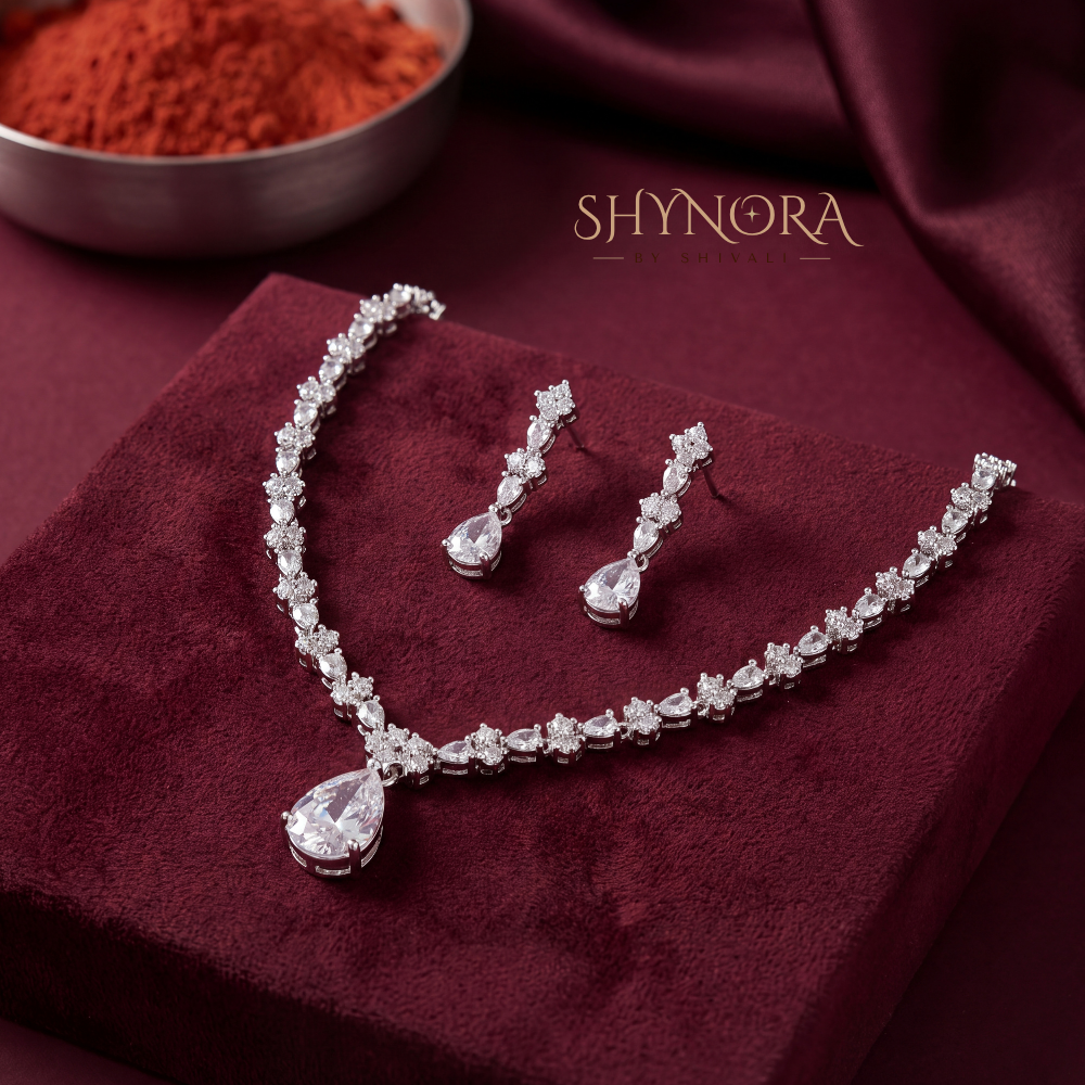 Floral Cluster Solitaire Drop Necklace Set – Shynora By Shivali