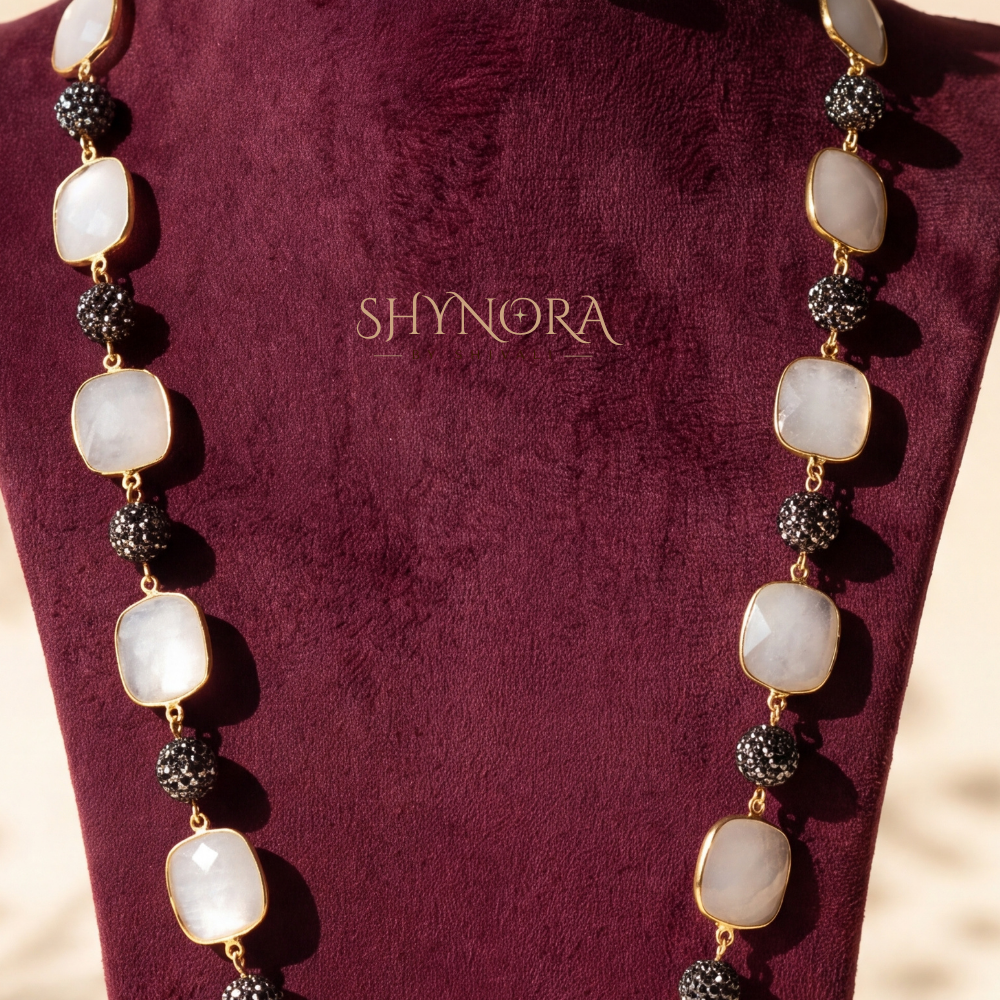 Moonstone Mehendi Polish Pave Bead Necklace – Shynora By Shivali