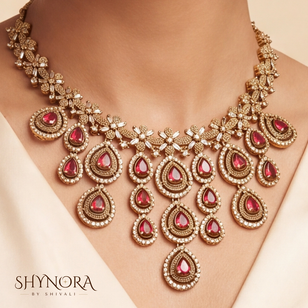 Ruby Domed Cluster Necklace Set – Shynora By Shivali