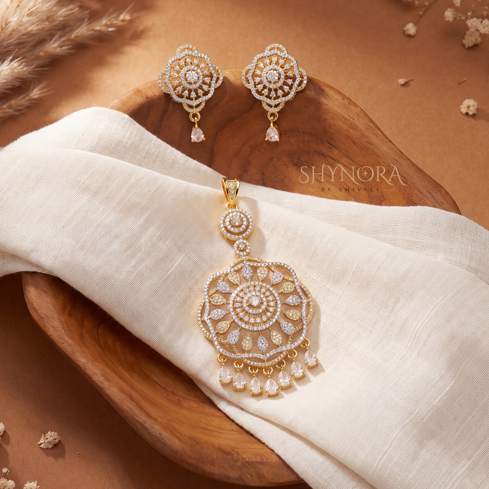 Blossom Wheel Tassel AD Pendant Set – Shynora By Shivali