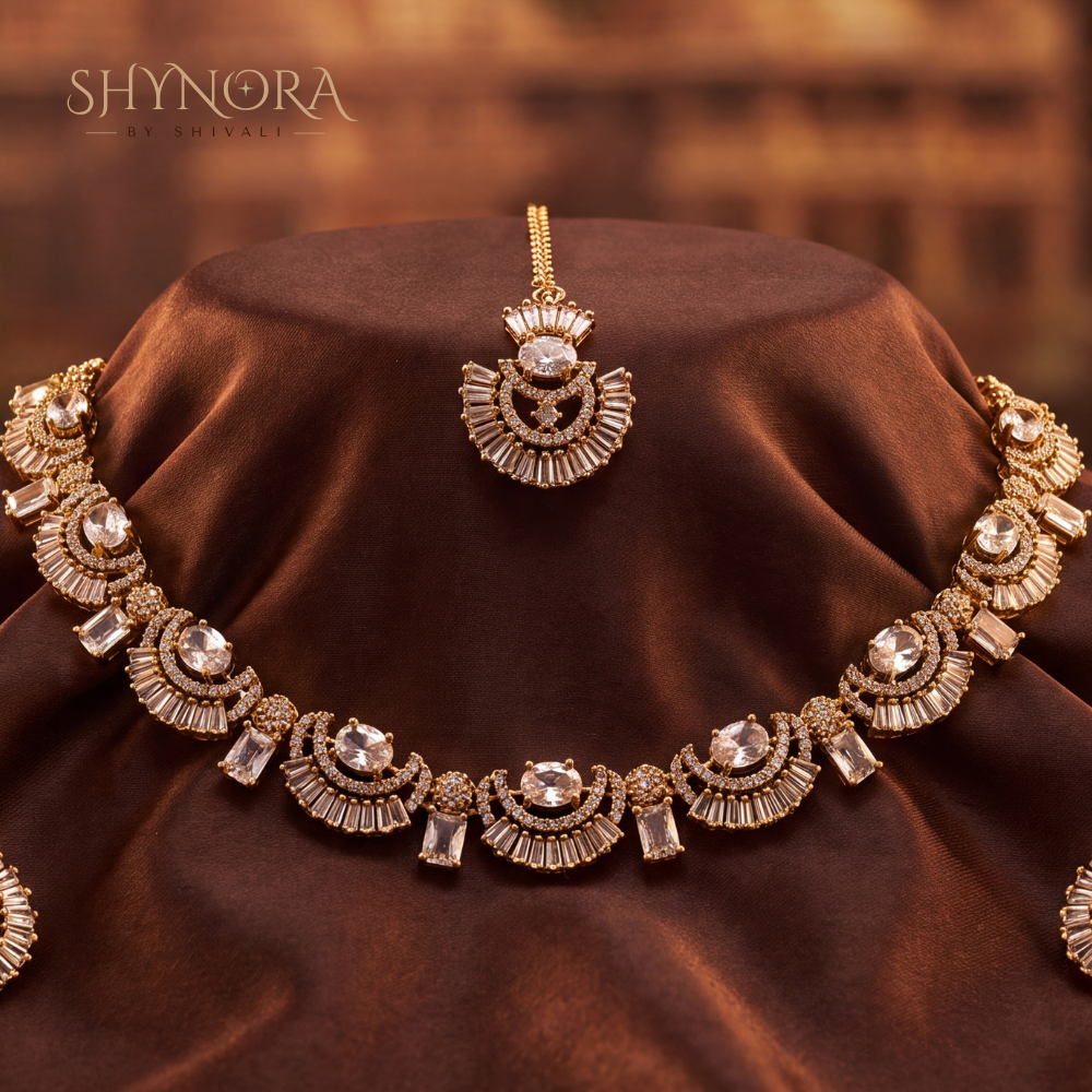 Fan Baguette Necklace Set – Shynora By Shivali