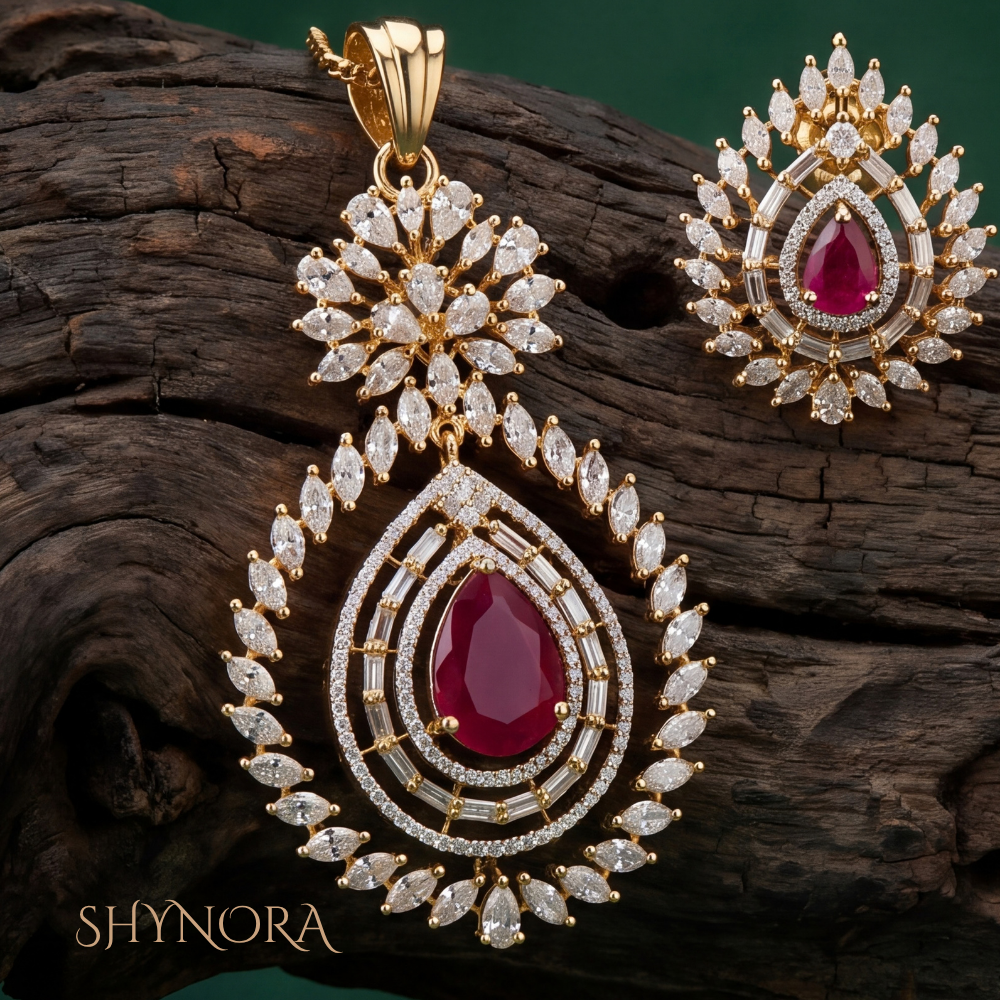 Ruby Paisley Fan Pendant Set – Shynora By Shivali