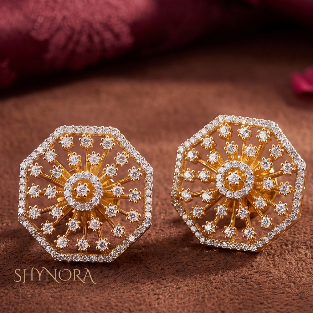 Diamond Octagon Starburst Stud Earrings – Shynora By Shivali