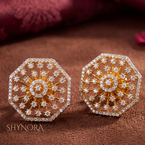 Diamond Octagon Starburst Stud Earrings – Shynora By Shivali