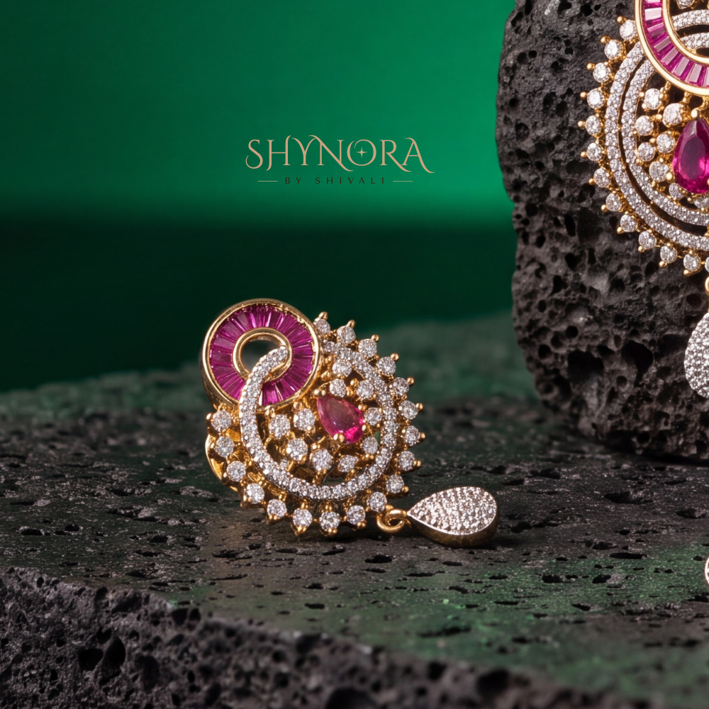 Ruby Gemstone Paisley Swirl Pendant Set – Shynora By Shivali