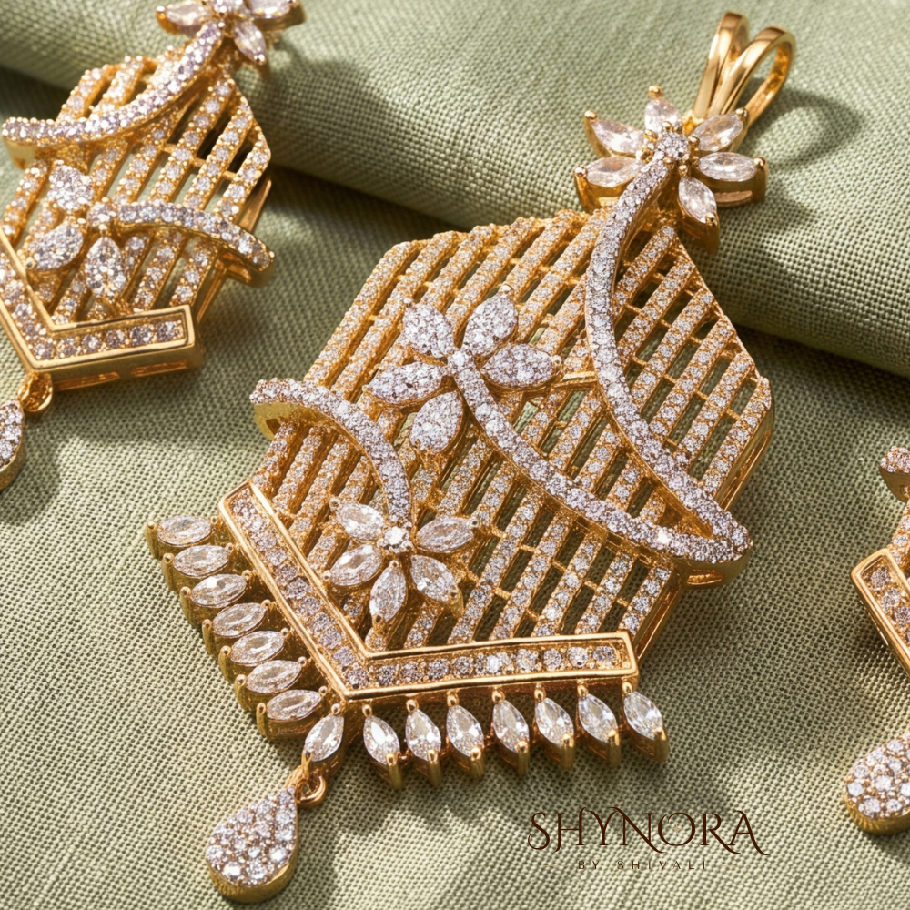 Hexagon Bloom AD Pendant Set – Shynora By Shivali