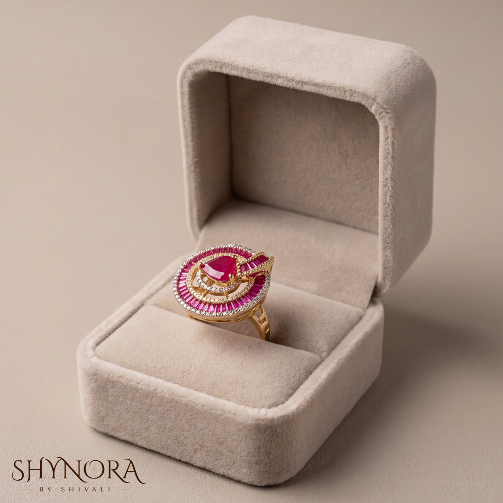 Ruby Spiral Swirl Adjustable Cocktail Ring – Shynora By Shivali