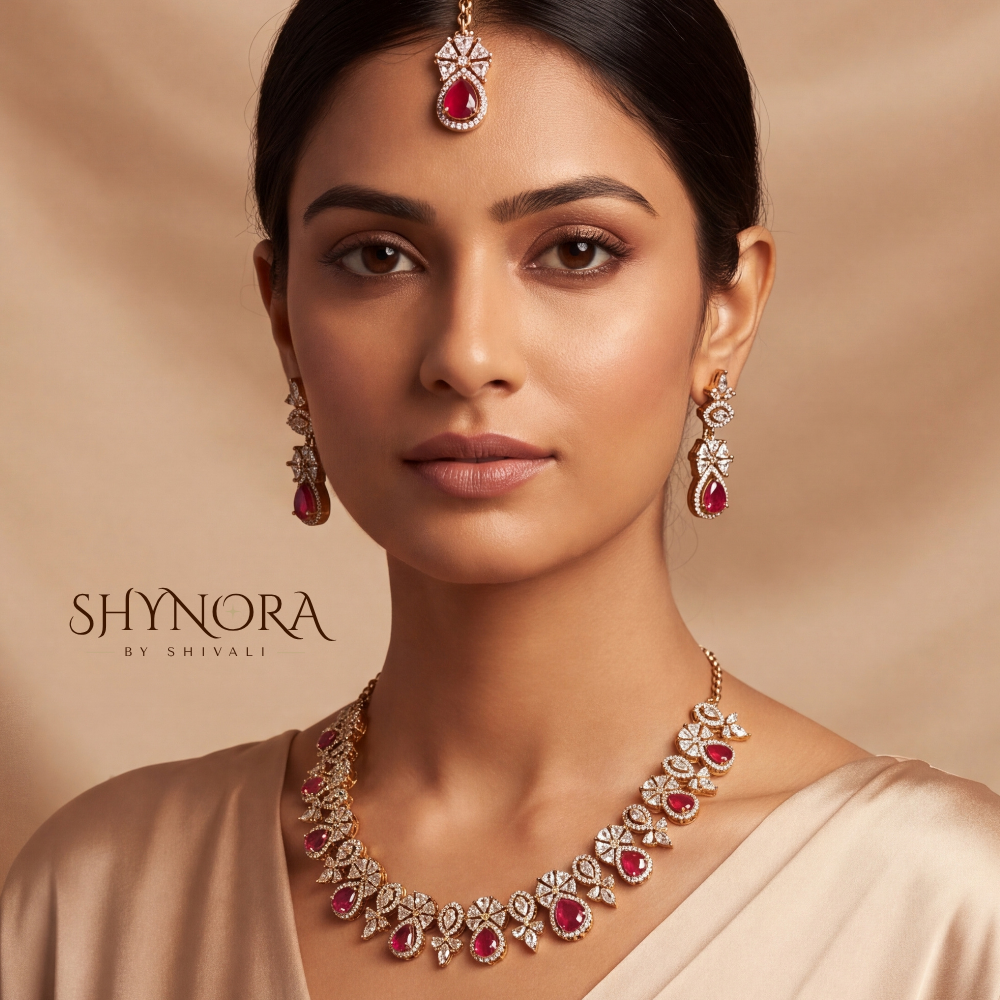 Ruby Floral Cluster Necklace Set – Shynora By Shivali