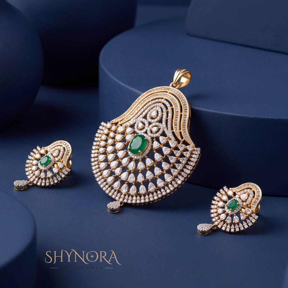 Emerald Chandbali Drop Pendant Set – Shynora By Shivali