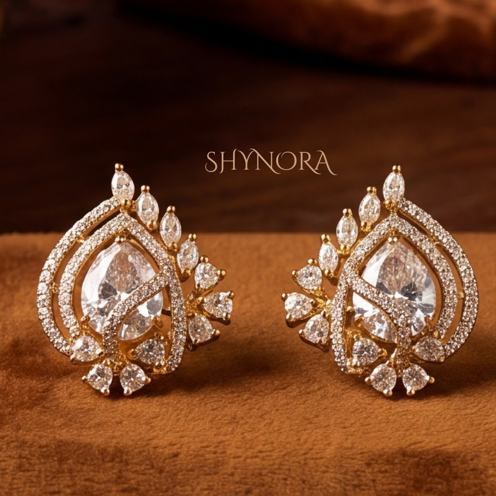 Diamond Pear Spray Stud Earrings – Shynora By Shivali