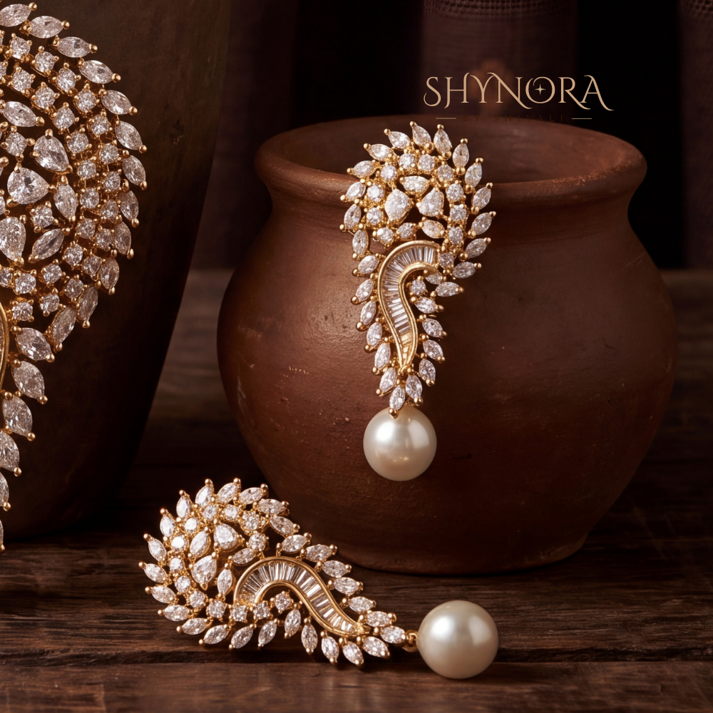 Wave Pearl Drop AD Pendant Set – Shynora By Shivali