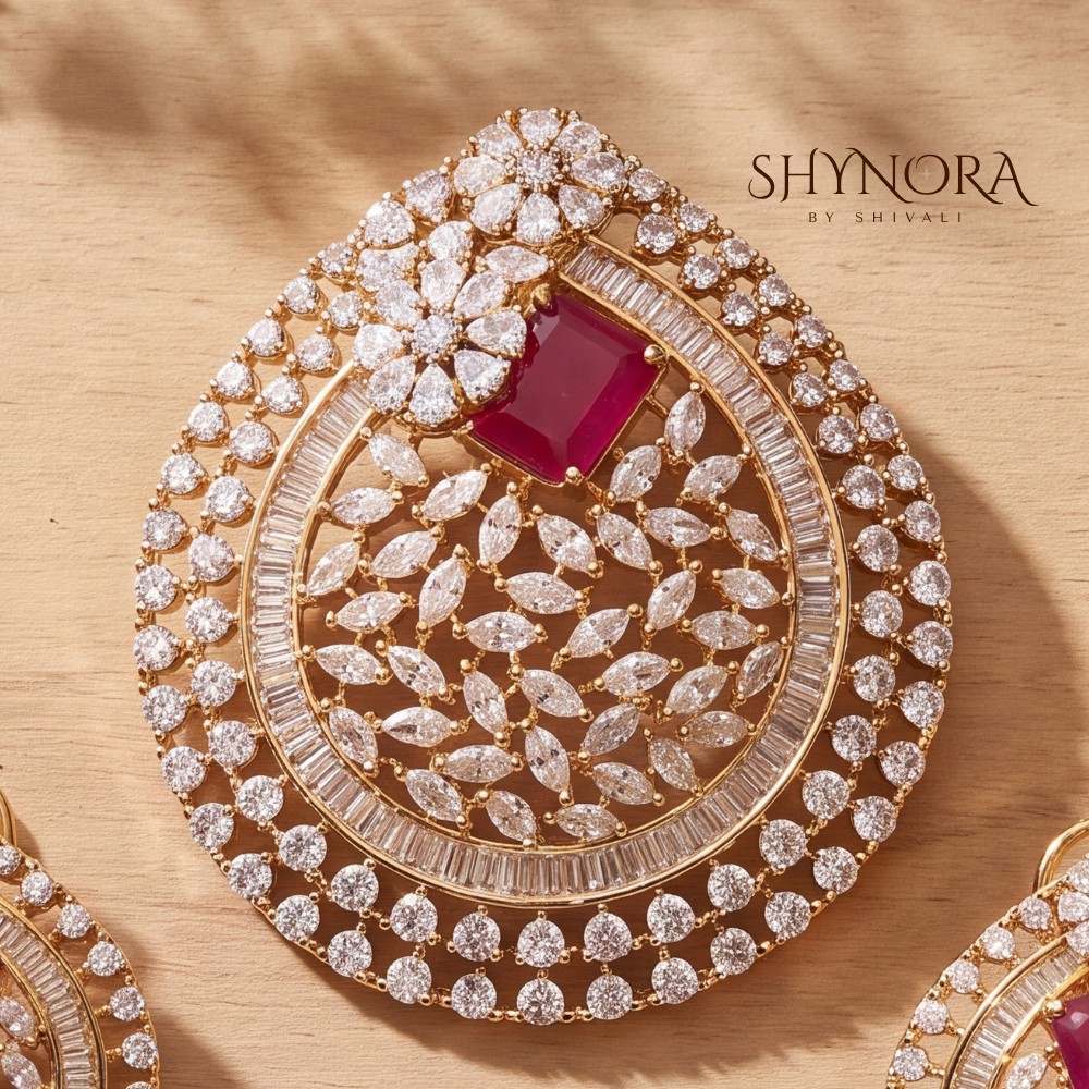 Ruby Teardrop Halo AD Pendant Set – Shynora By Shivali