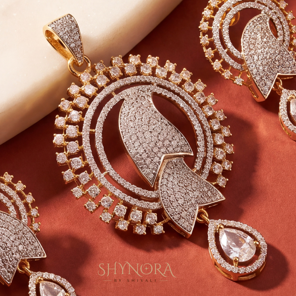 Sunburst Paisley AD Pendant Set – Shynora By Shivali