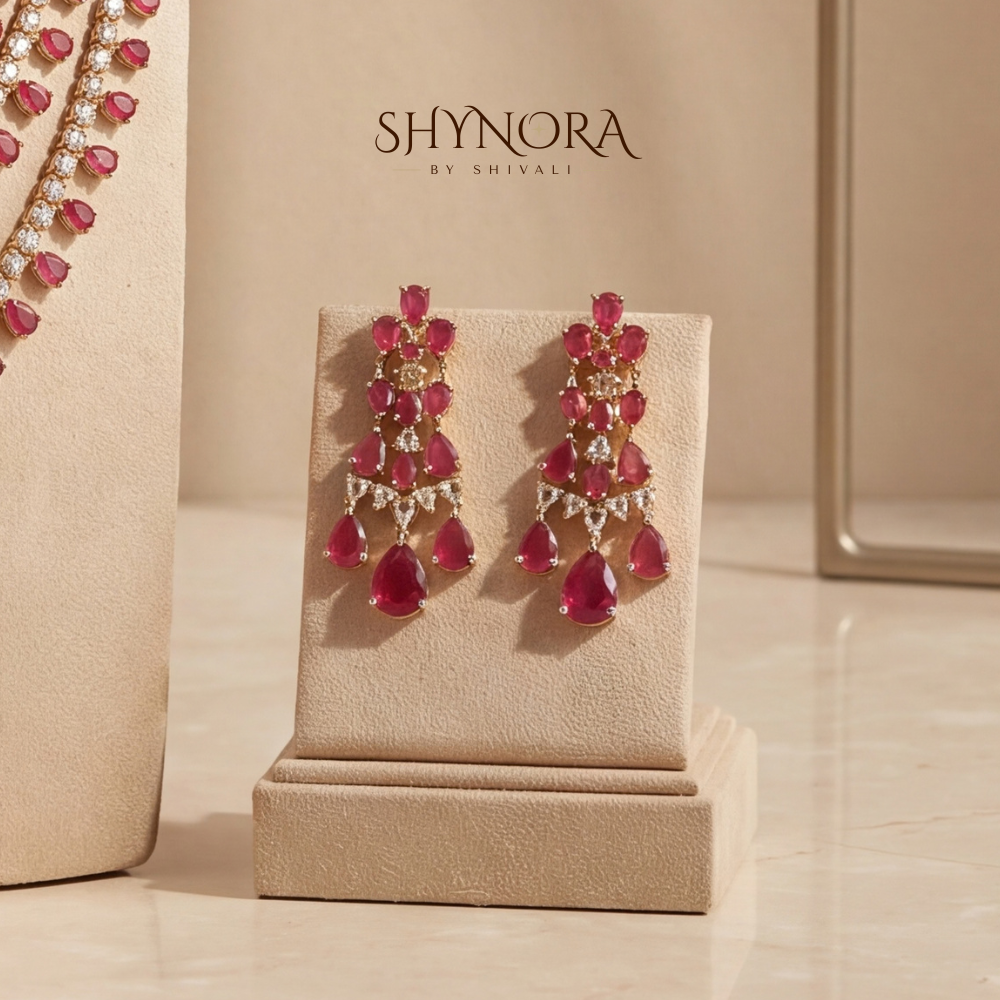 Ruby Red Grand Five-Layer Necklace Set with Maang Tikka – Shynora By Shivali