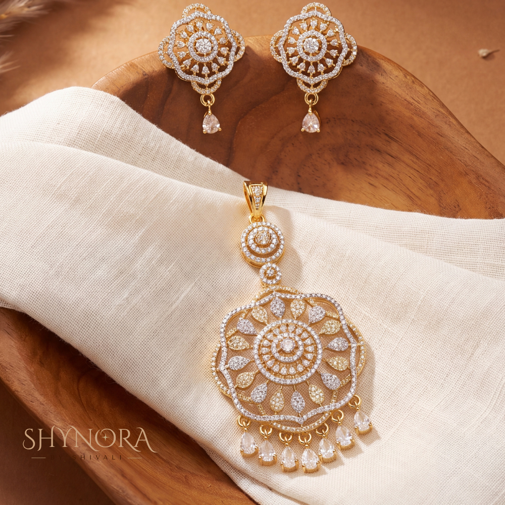 Blossom Wheel Tassel AD Pendant Set – Shynora By Shivali