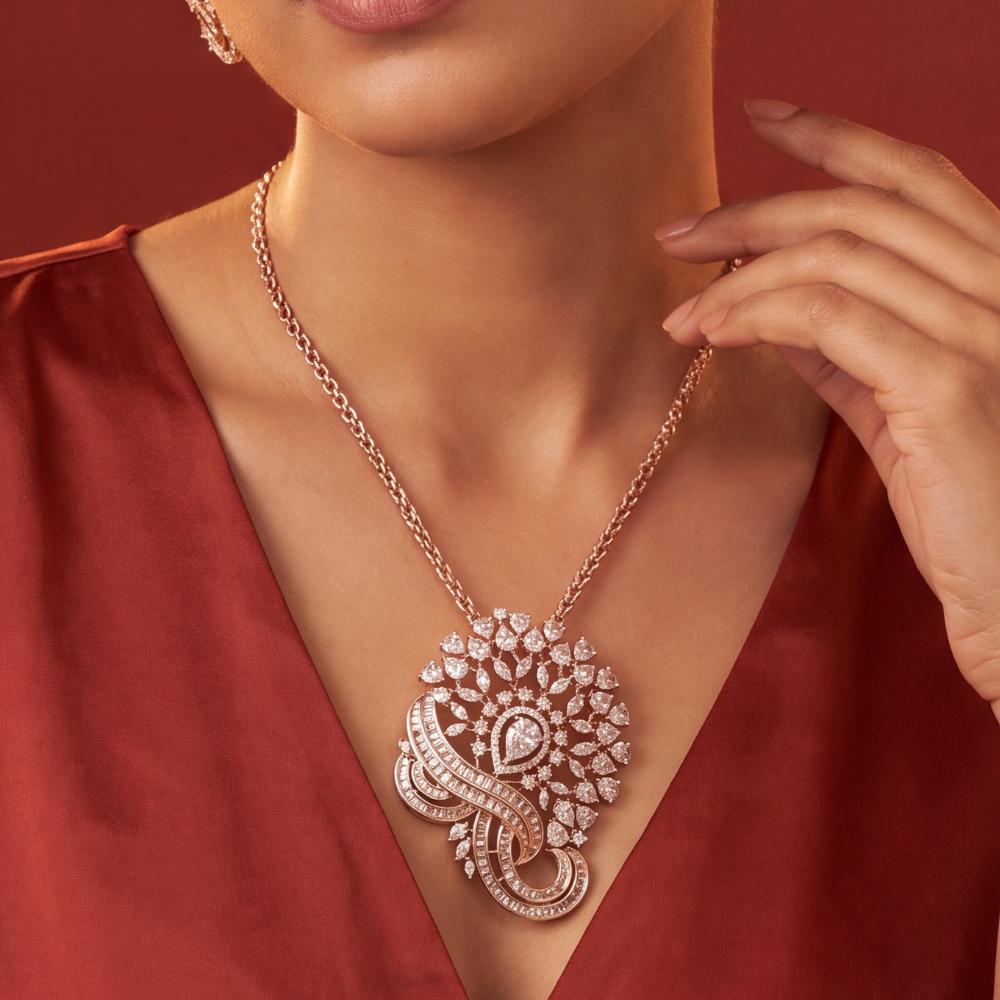 Ribbon Swirl Cluster AD Pendant Set – Shynora By Shivali