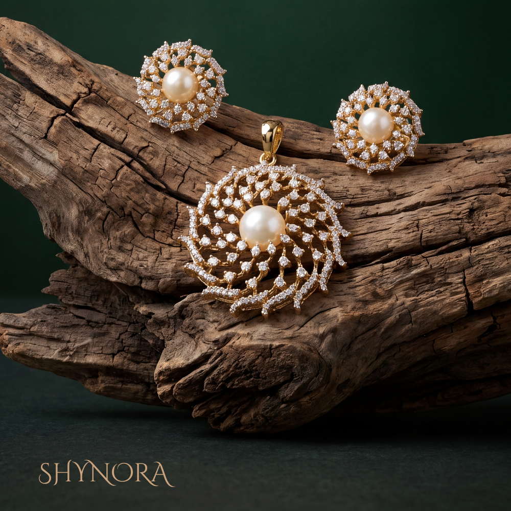 Diamond Pearl Floral Cluster Pendant Set – Shynora By Shivali