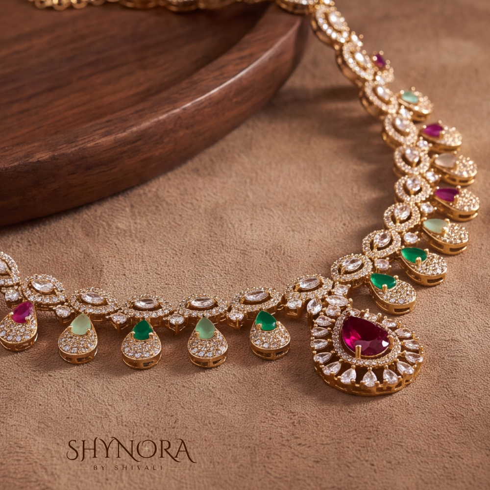 Multicolor Gemstone Pear Fringe Necklace Set – Shynora By Shivali