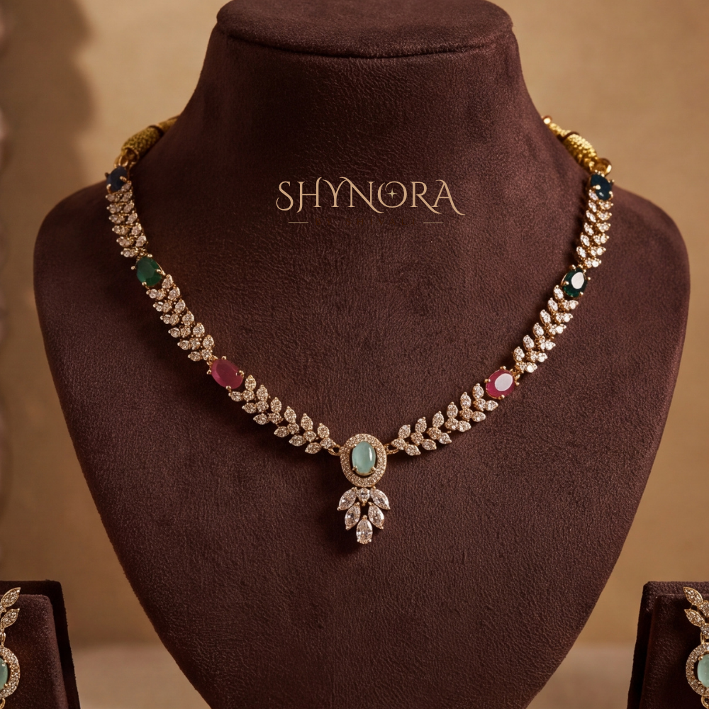 Sapphire Floral Cluster Necklace Set – Shynora By Shivali