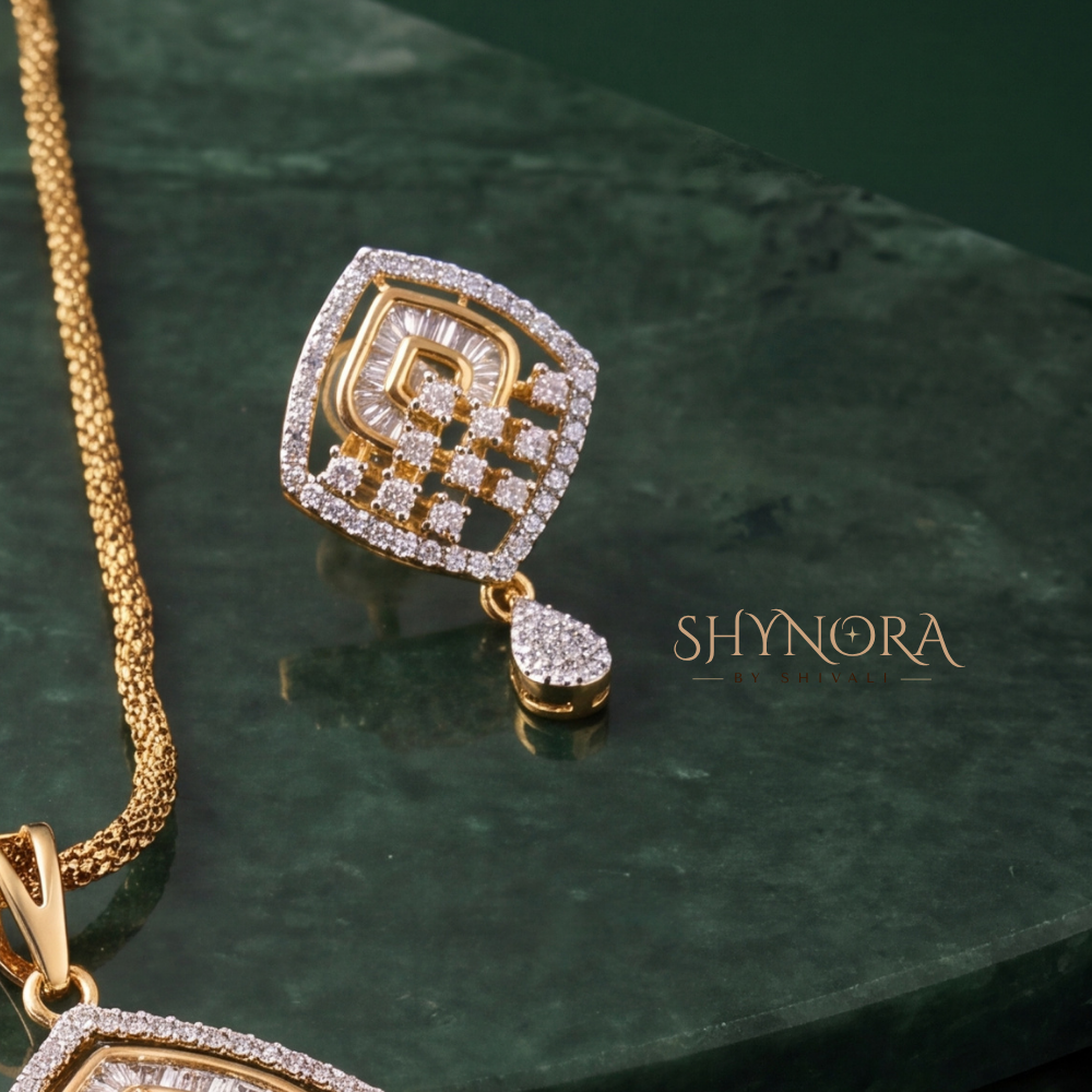 Square Lattice Drop Pendant Set – Shynora By Shivali