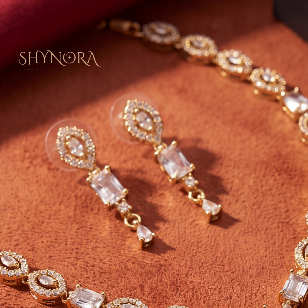 Baguette Halo Starburst Necklace Set – Shynora By Shivali