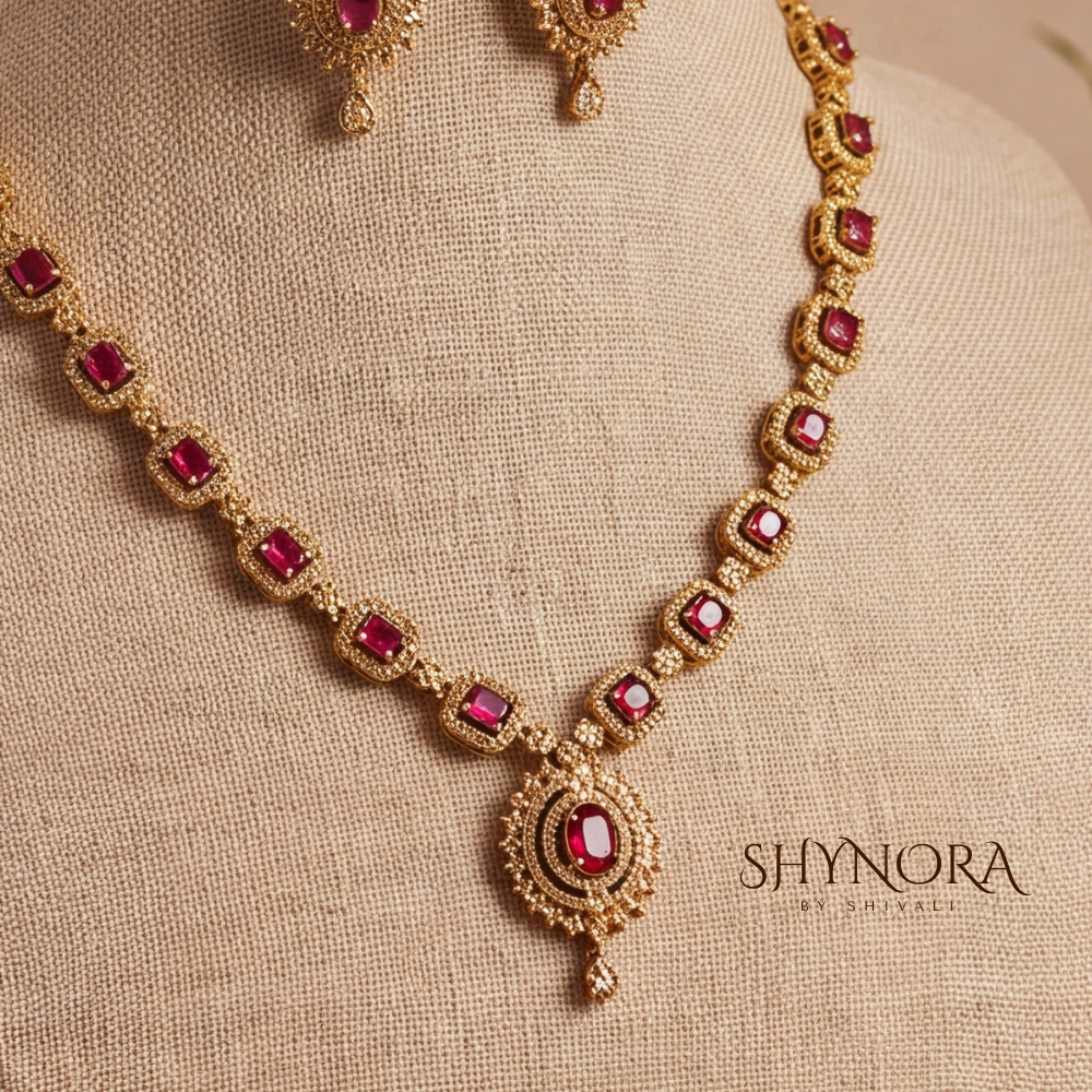 Ruby Gold Square Link Necklace Set – Shynora By Shivali