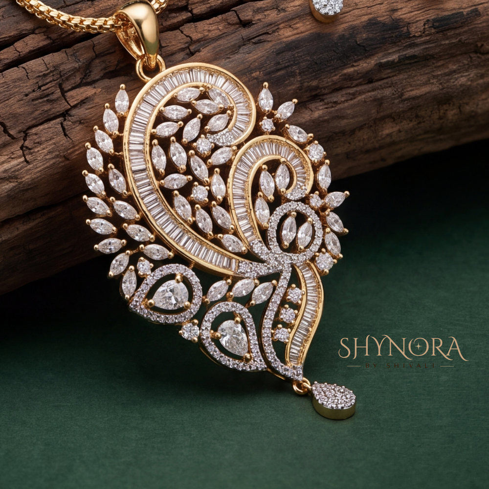 Paisley Leaf Drop AD Pendant Set – Shynora By Shivali