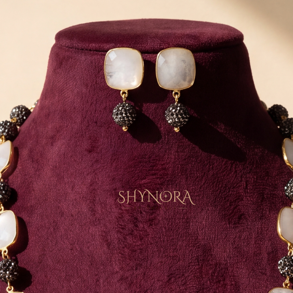 Moonstone Mehendi Polish Pave Bead Necklace – Shynora By Shivali