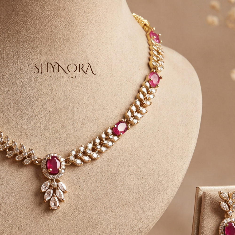 Ruby Gold Floral Cluster Pendant Necklace Set – Shynora By Shivali