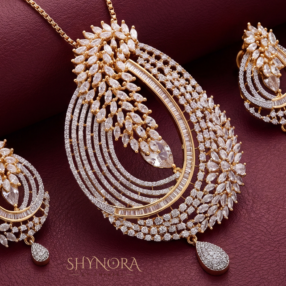 Open Feather Swirl AD Pendant Set – Shynora By Shivali