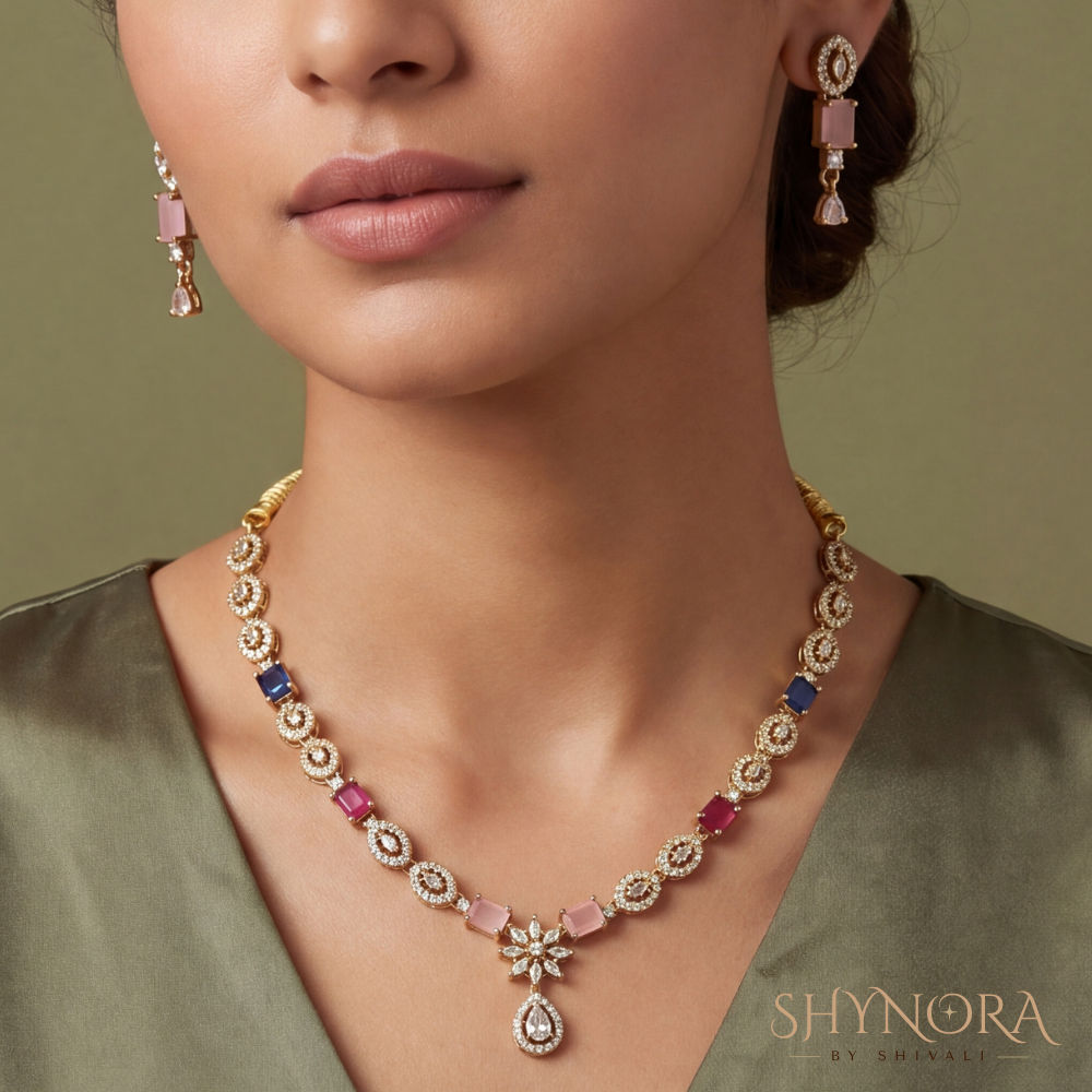 Multicolor Gemstone Baguette Necklace Set – Shynora By Shivali
