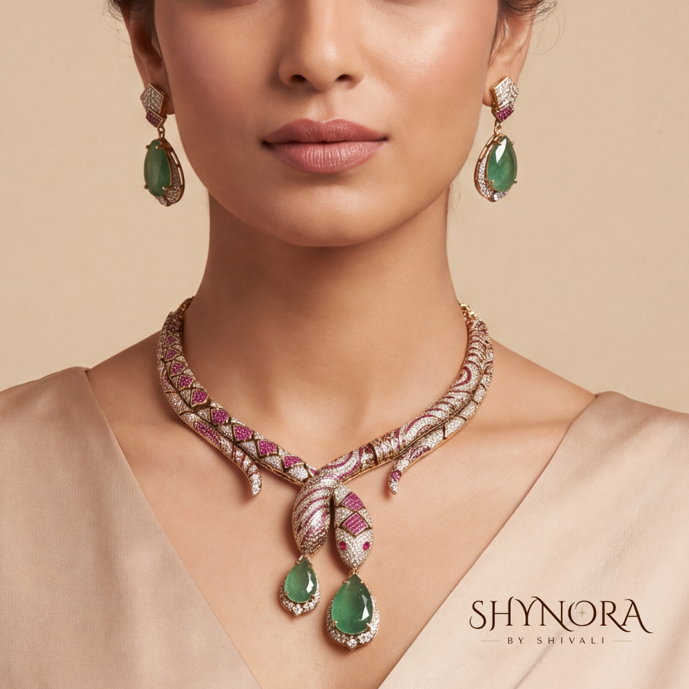 Regal Ruby Mehendi Polish Kundan Necklace Set – Shynora By Shivali