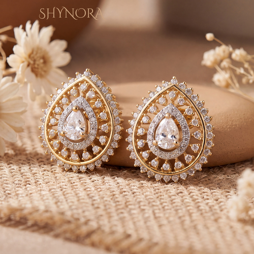 Diamond Double Pear Halo Stud Earrings – Shynora By Shivali