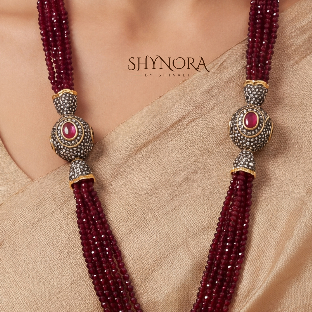 Maroon Crystal Mehendi Polish Tassel Necklace Set – Shynora By Shivali