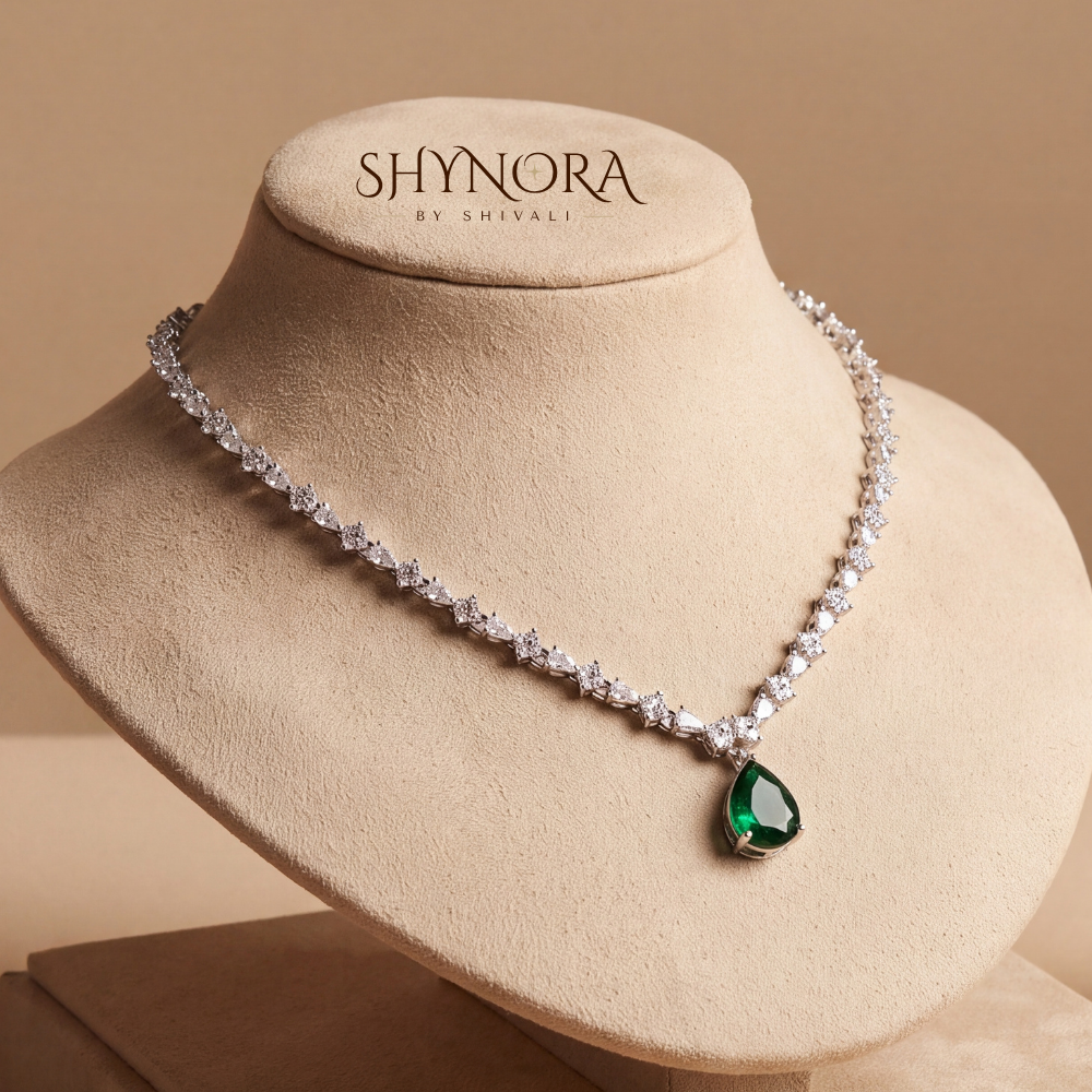 Emerald Delicate Single Strand Necklace Set – Shynora By Shivali