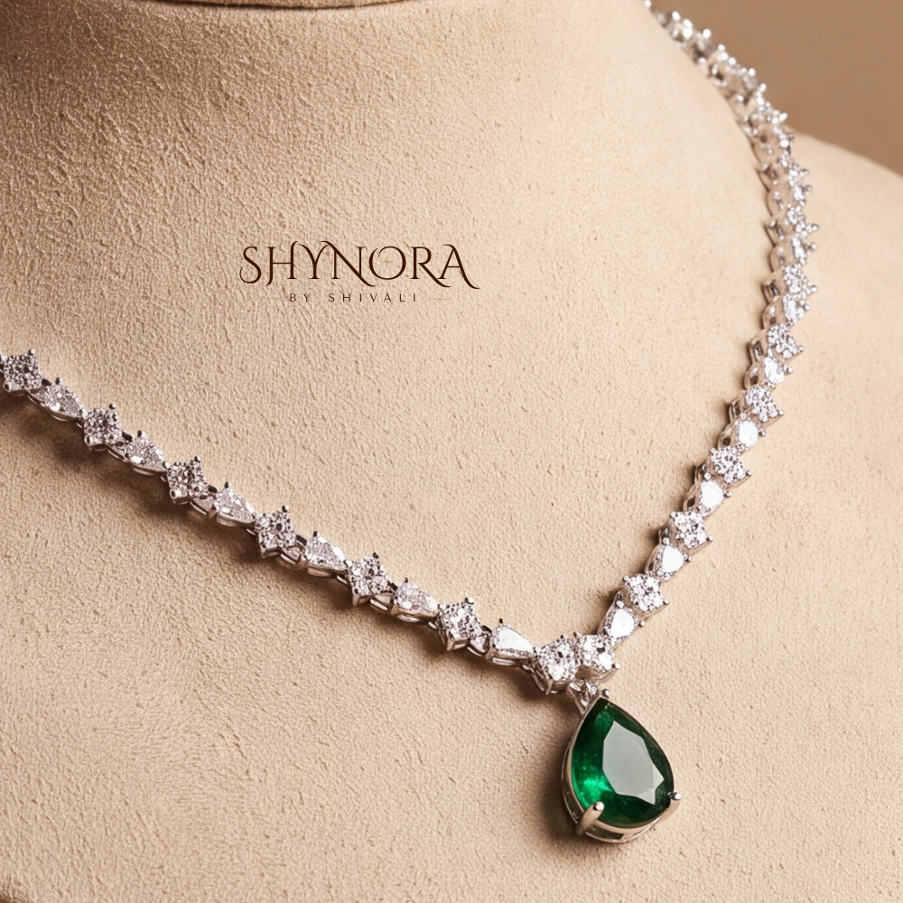 Emerald Delicate Single Strand Necklace Set – Shynora By Shivali