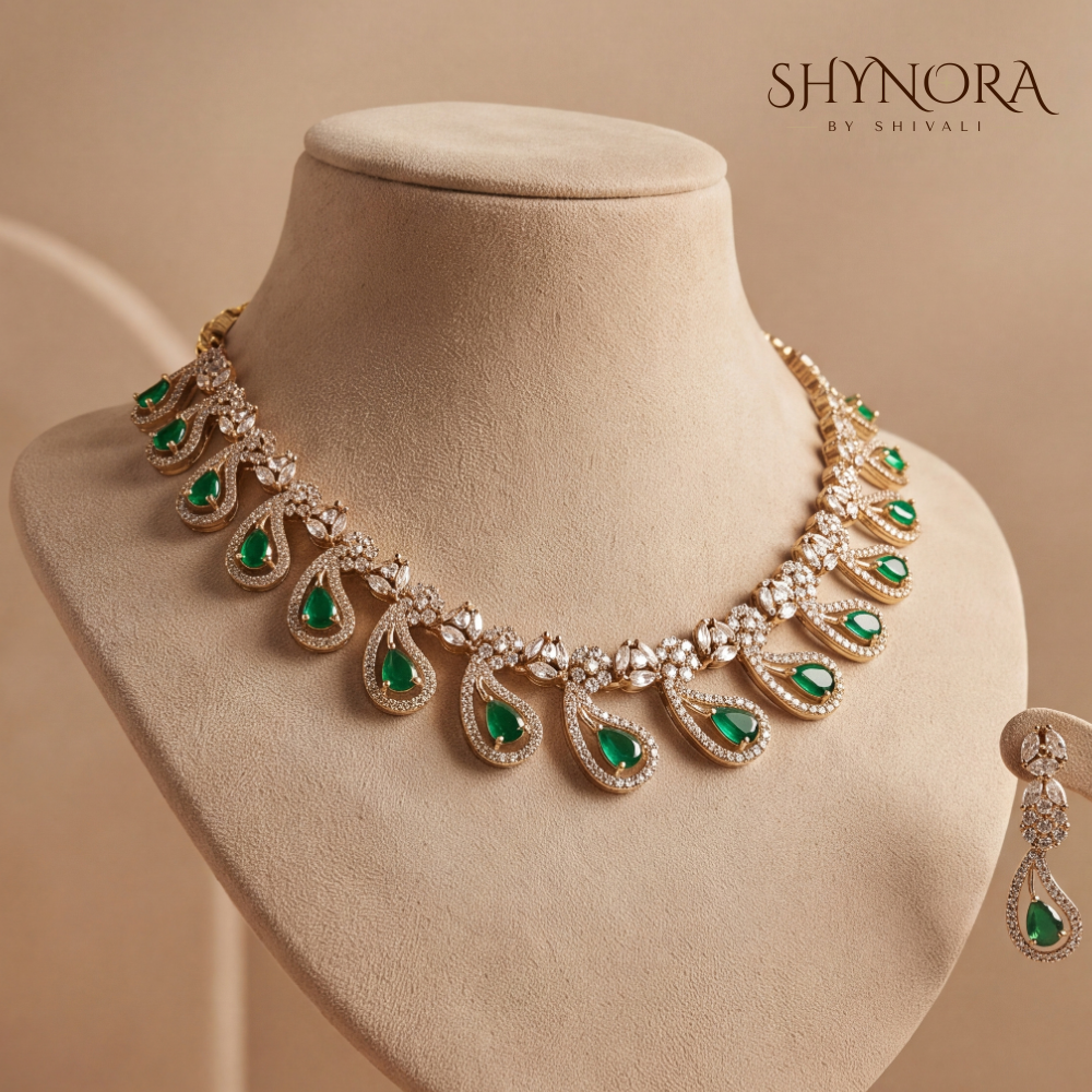 Emerald Leaf Cluster Necklace Set – Shynora By Shivali
