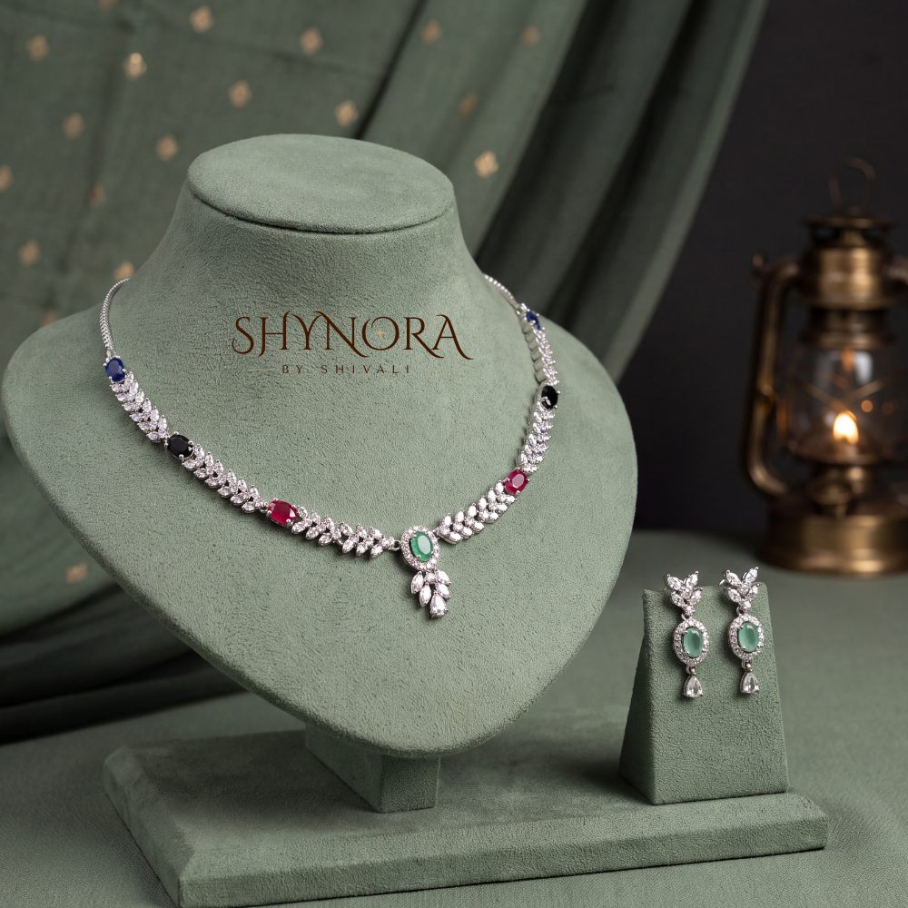 Sapphire Pear Pendant Necklace Set – Shynora By Shivali