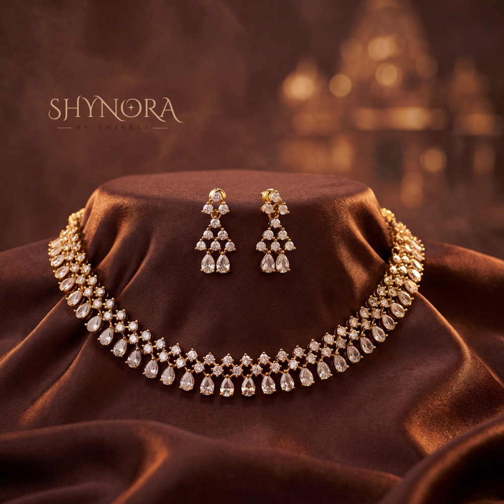 Crosshatch Pear Drop Choker Necklace Set – Shynora By Shivali