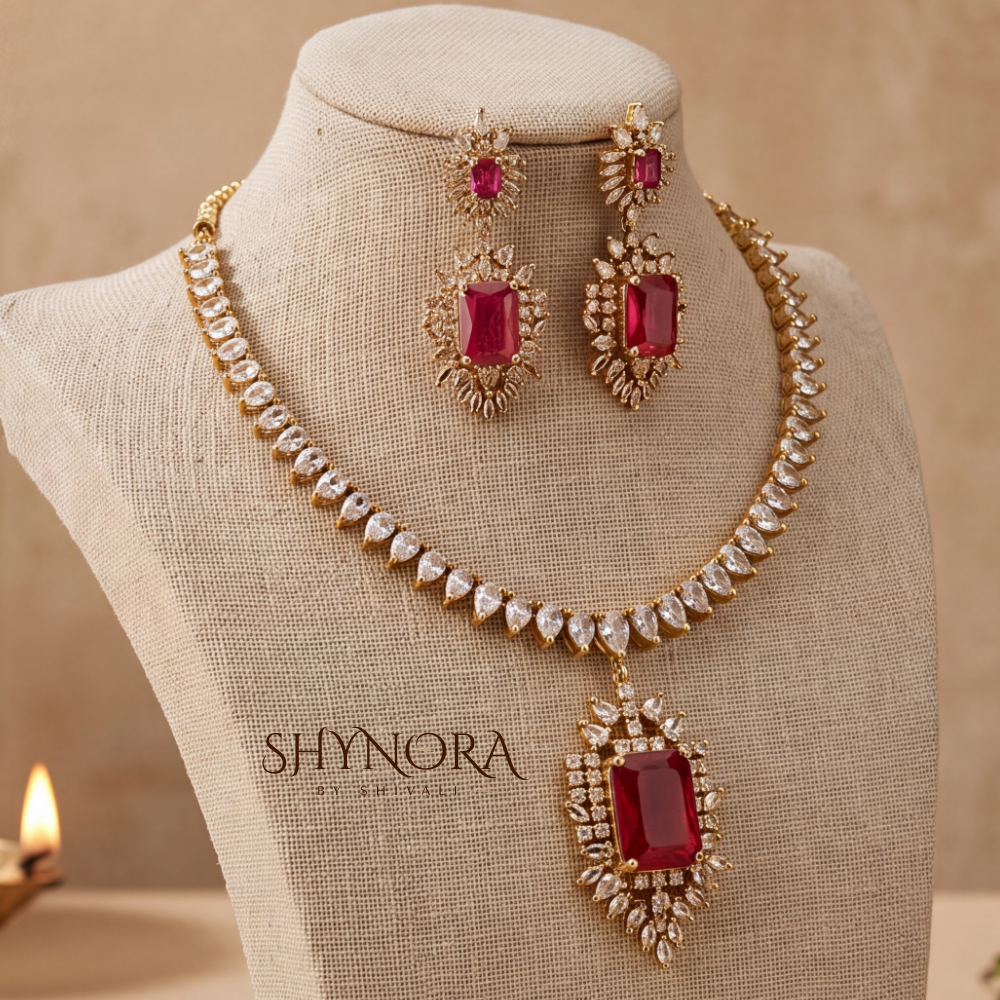 Ruby Rectangular Link Necklace Set – Shynora By Shivali